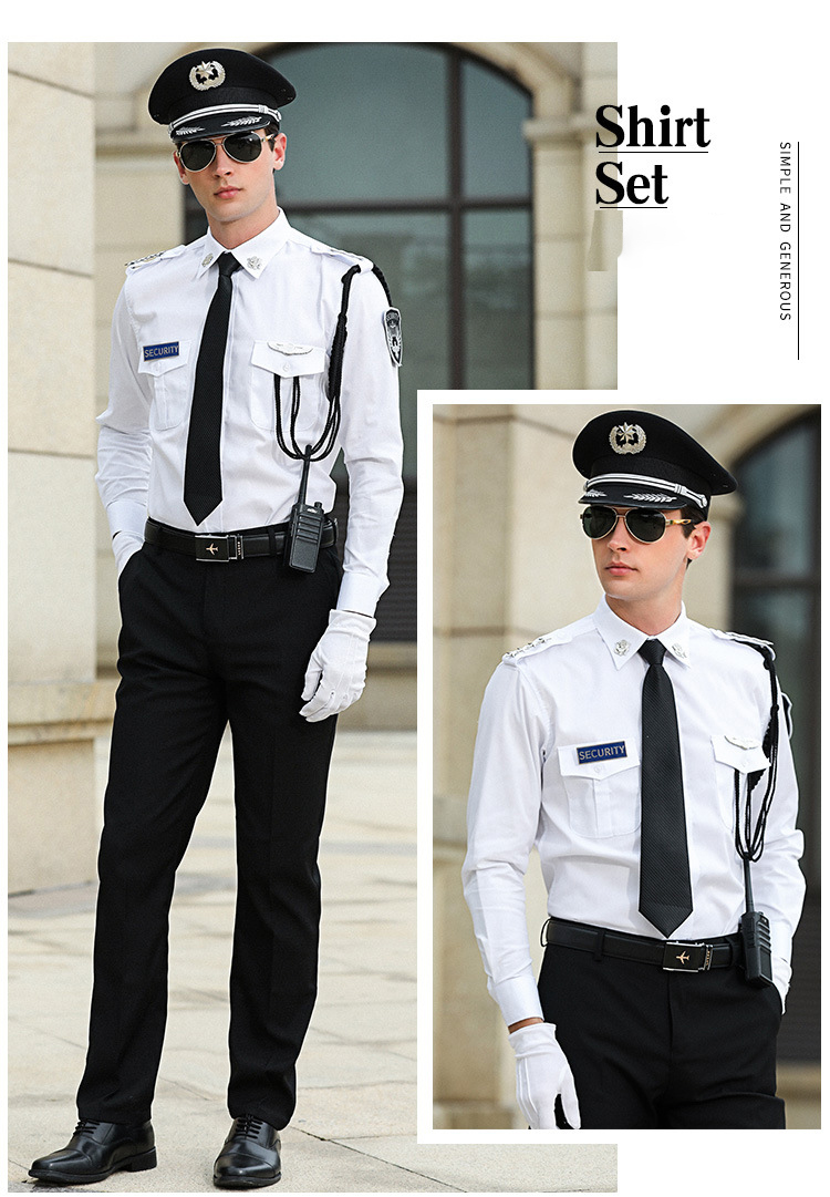 Polyester Cotton Gray Black Security Guard Uniform Set with Customized Logo Printing