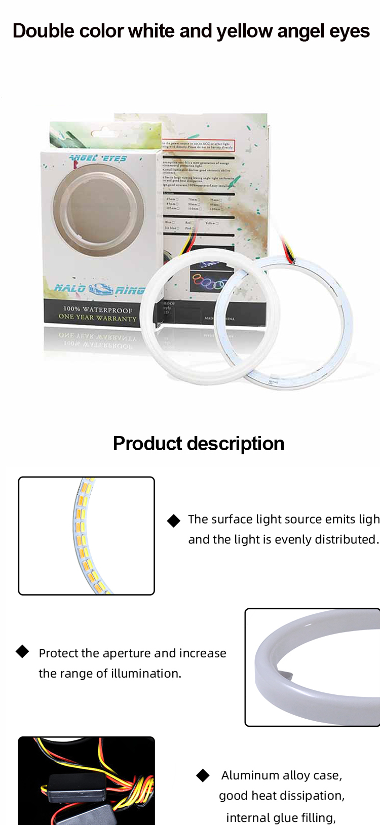 4014 LED Car Ambient Lights 60mm DRL Running Light Dual Color Led Angel Eyes Kit