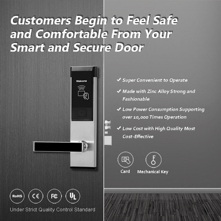 Custom Hotel Electronic Door Locks , Intelligent Rfid Card Door Lock