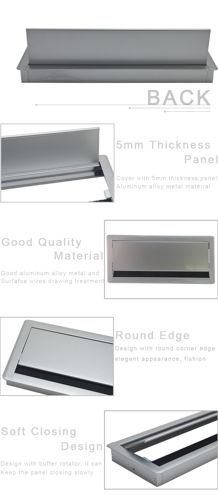 aluminum alloy office desk wire cable grommet box /white rectangle table top hole flip cover cable management box with b