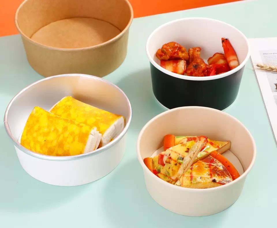 Take Away Soup PLA Kraft Paper Salad Bowl Logo Printed Disposable Paper Salad Bowl With Lid