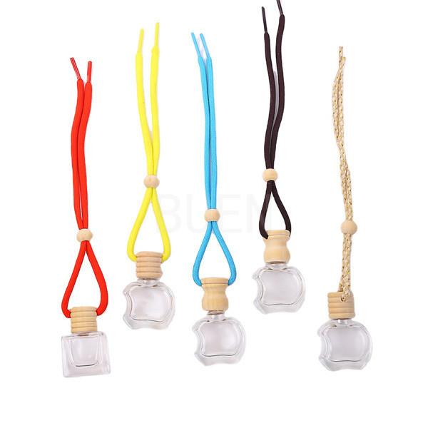 Car Hanging Wooden Cap Glass Aroma Diffuser Bottle Round Car Diffuser Perfume