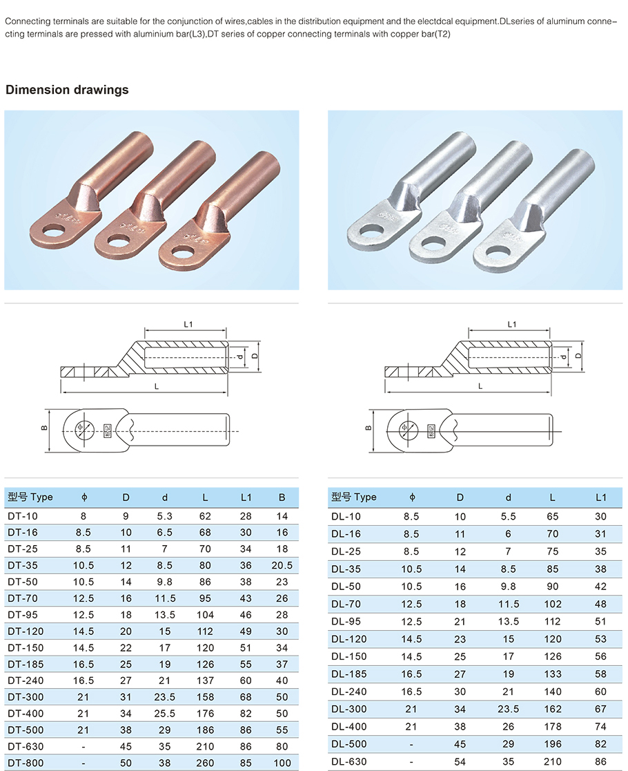 DL Series Cable Terminal Lugs / Aluminum Cable Lugs For 120mm