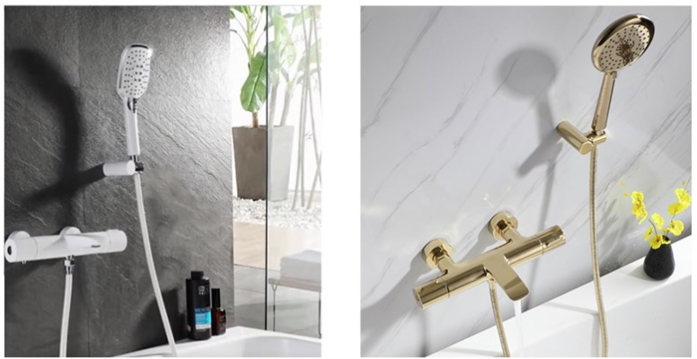 White Golden All Copper ODM Smart Thermostatic Bathtub Faucet