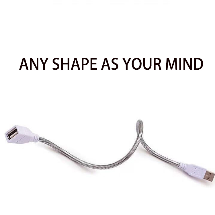 Flexible Metal Stainless Hose Male to Female USB Charging Extension Adapter Cable for Led Light Fan