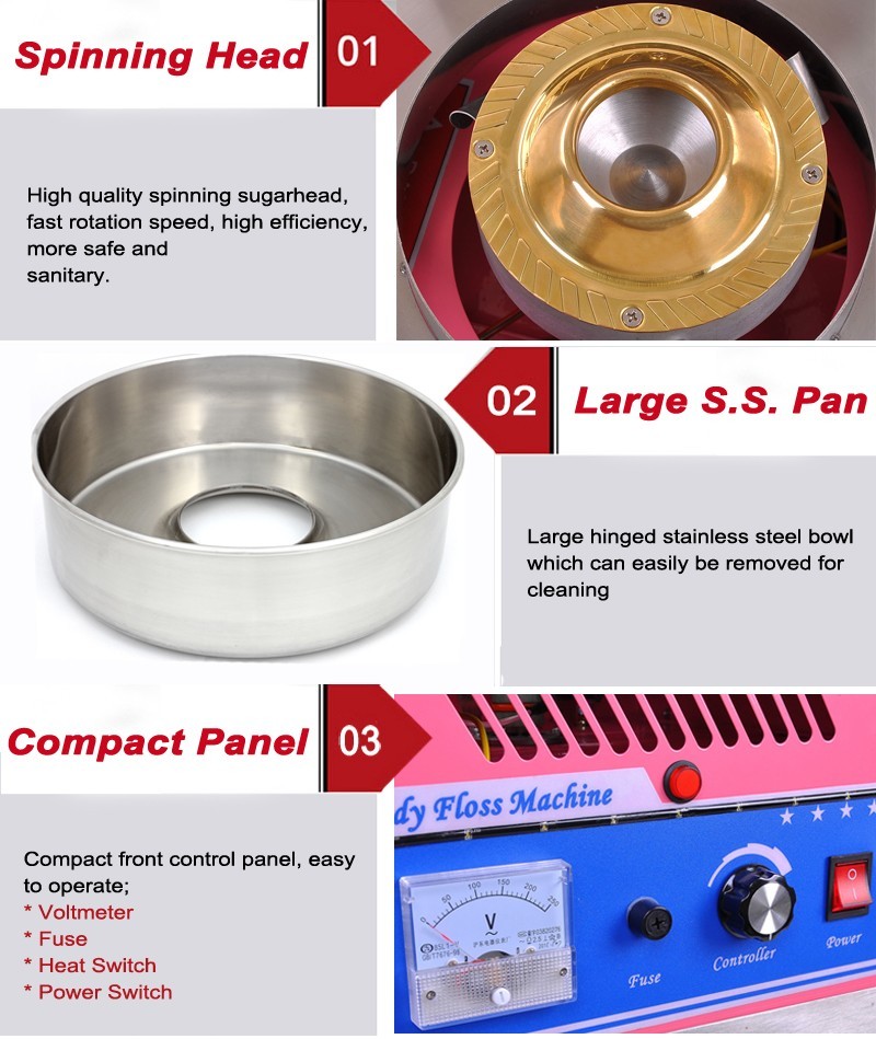 Stainless Steel Snack Bar Equipment / Electric Cotton Candy Floss Machine
