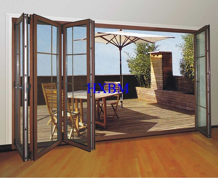 Basic Residential Wood Look Aluminium Doors With 5mm Tempered Clear Glass