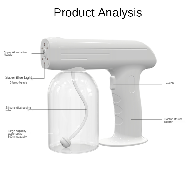 K3-L 2M Disinfect Alcohol Sprayer Wireless Rechargeable Blue Light Nano Atomizer Electric Spray Gun