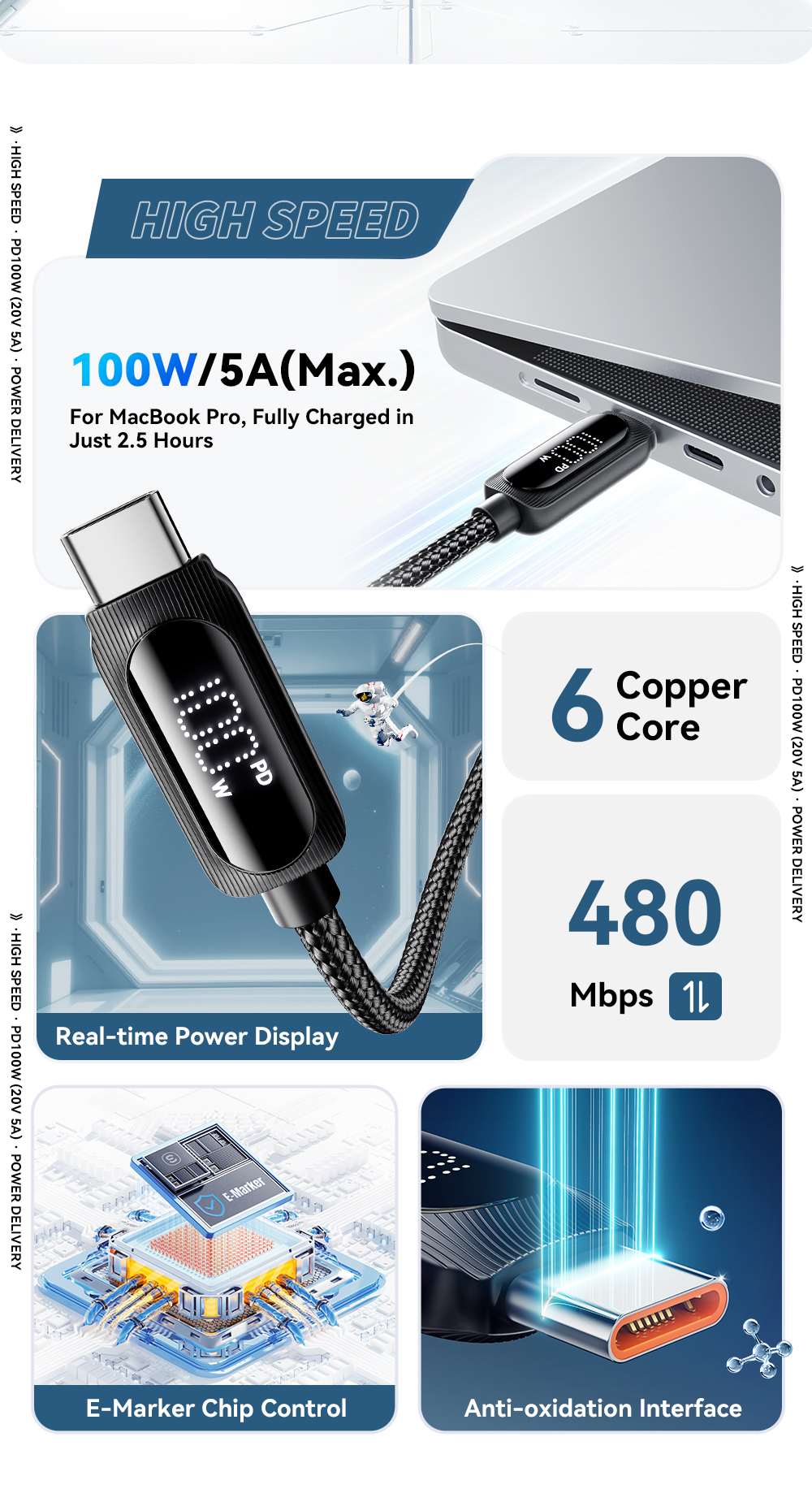 ESSAGER ES-X57 Series 60W 100W USB C Fast Charging Cable Type C