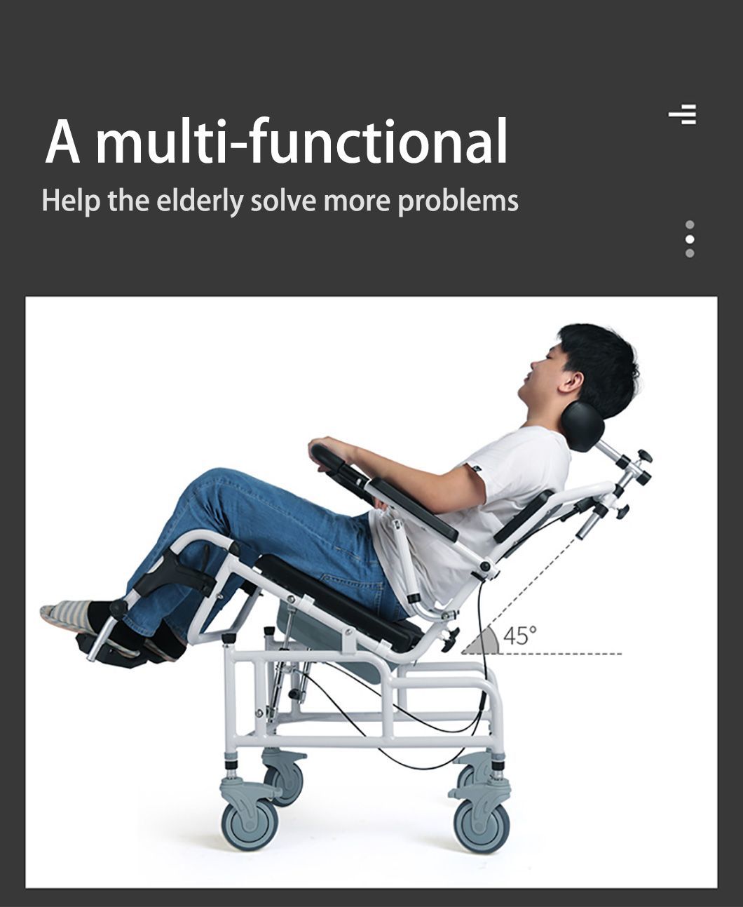 Bathroom Chair Patient Transfer Shower Blow Molding Hospital Toilet Portable Aluminum Commode Wheelchair for Disabled