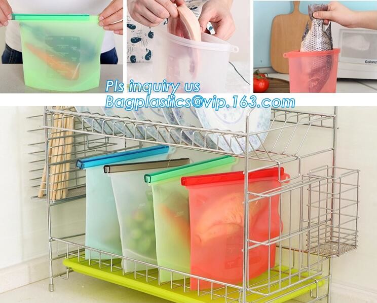 Reusable Leakproof Zipper Preservation Airtight sandwich Zip lockk Cooking Fresh Zip Large Silicone Storage Food Bags With