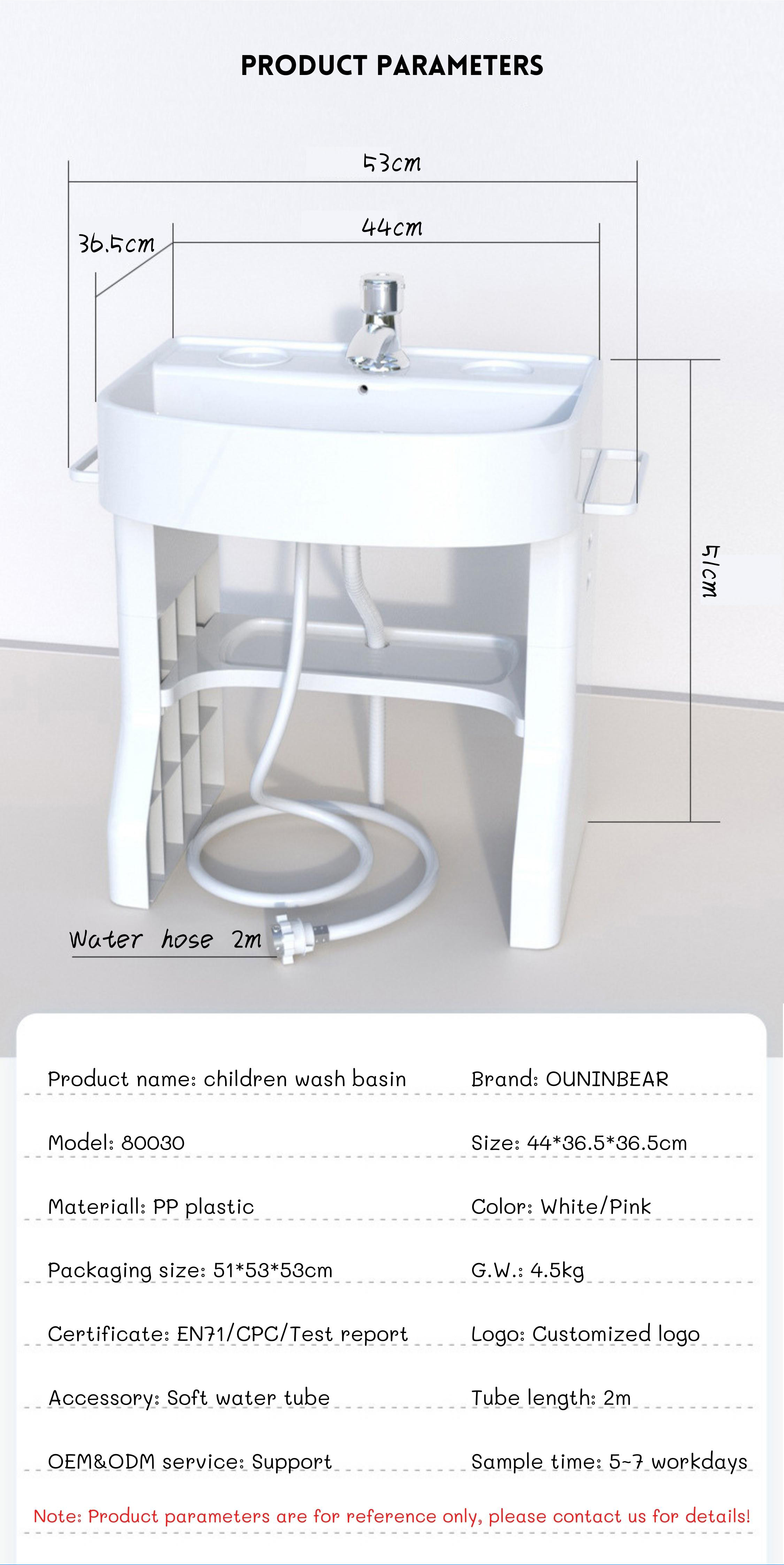 EN71/CPC Certified Ouninbear Sink Plastic Standing Kid-Friendly Wash Basin
