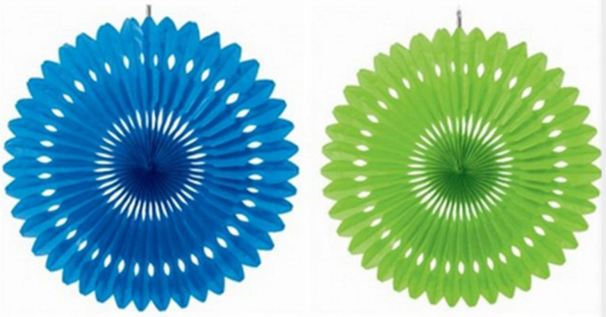 Color Paper Craft Fan, 28 Grams Type Paper, Size: 8 inch, 10 inch, 12 inch, 14 inch, 16 inch; Color: Red, Yellow, Blue,