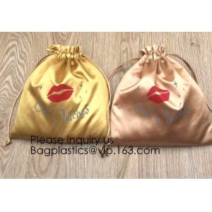Shinny Golden Satin Drawstring Bag With Rose Gold Printing,Satin Pouch With