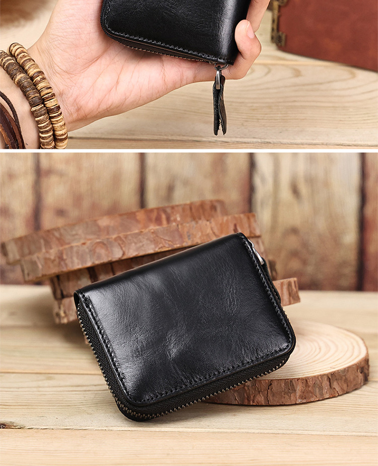 Unisex Coin Purse with Large Capacity and Rfid Blocking Zipper Closure in Leather