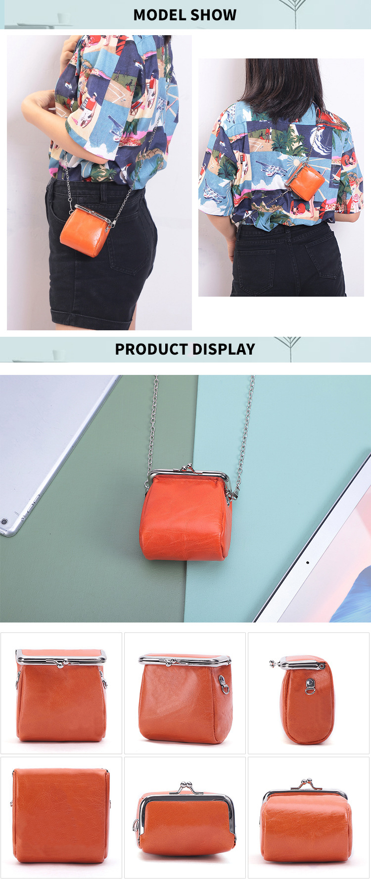 Low MOQ Genuine Leather Chain Sling Shoulder Bag for Women Mini Coin Purse Keychain