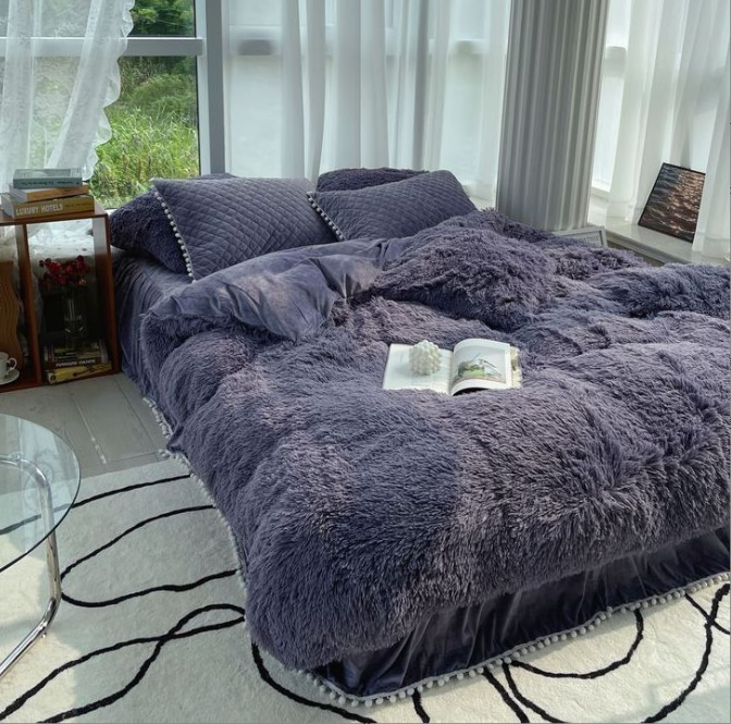 Mink Fleece Flannel Bedding Set with Solid Color Duvet Cover and Pillowcase Collections