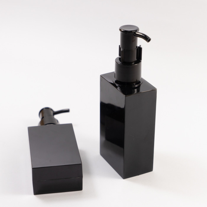 PETG Bottle Hair Care Black Square PETG Cosmetic Bottles With Cap Pump