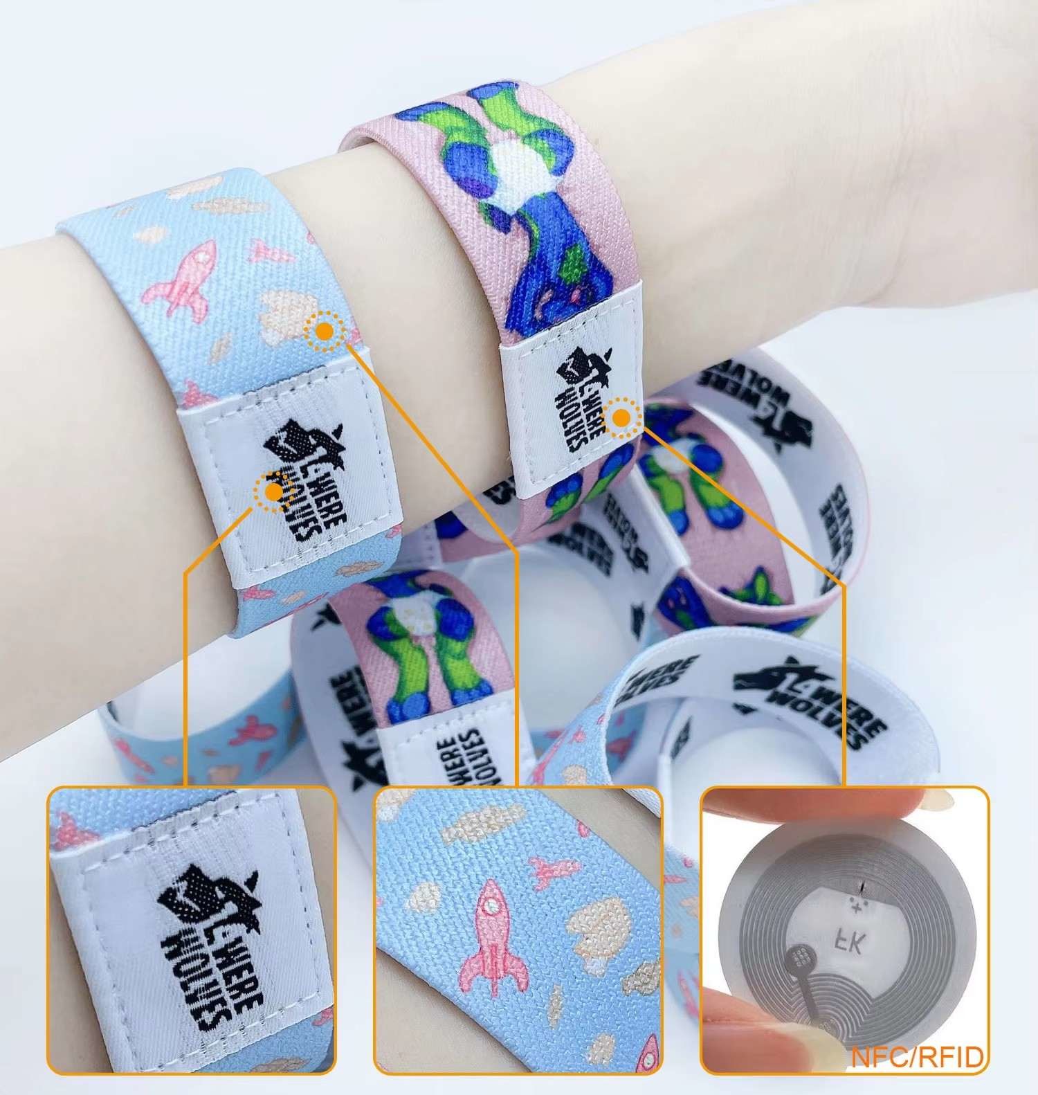 Elastic Polyester Reusable RFID Bracelet Wristband Customized Fabric NFC Sports Wristband
