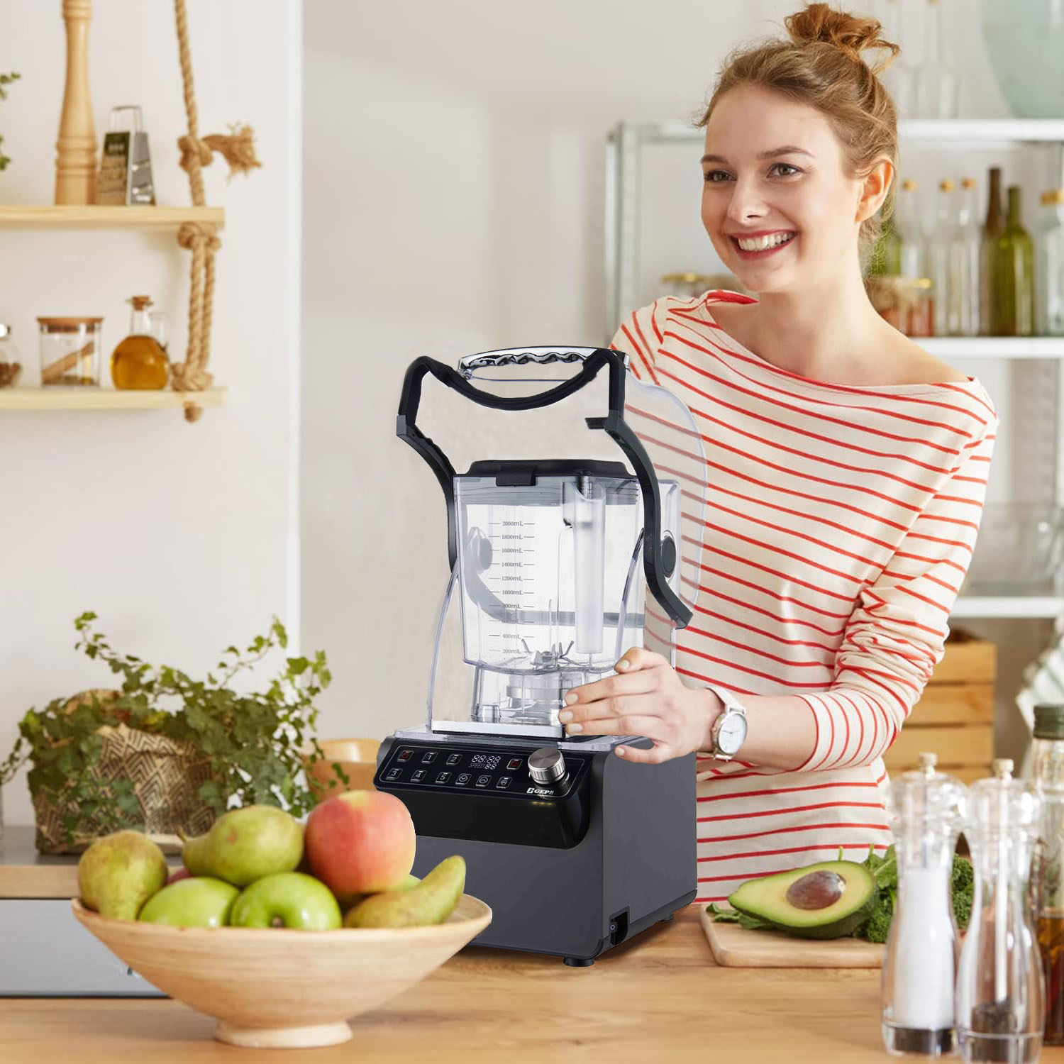 1800W Motor Commercial Blender 72 Oz Container Ideal for Frozen Drinks and Smoothies