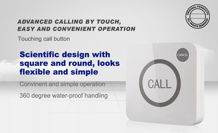 New design white customize logo wireless pager system full waterproof touch call button