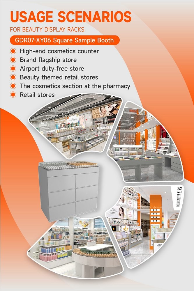 GDR07-XY06 Cosmetic Display Table with 3mm Transparent Acrylic Joint Box and Multi-Level Display for Shopping Mall