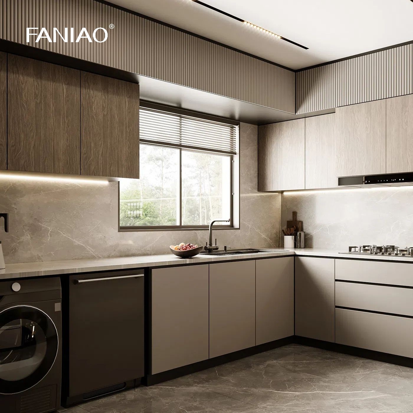 Wholesale White Modern U Shaped Kitchen Design Melamine Kitchen Cabinets Wooden Villa Kitchen Cabinet Set