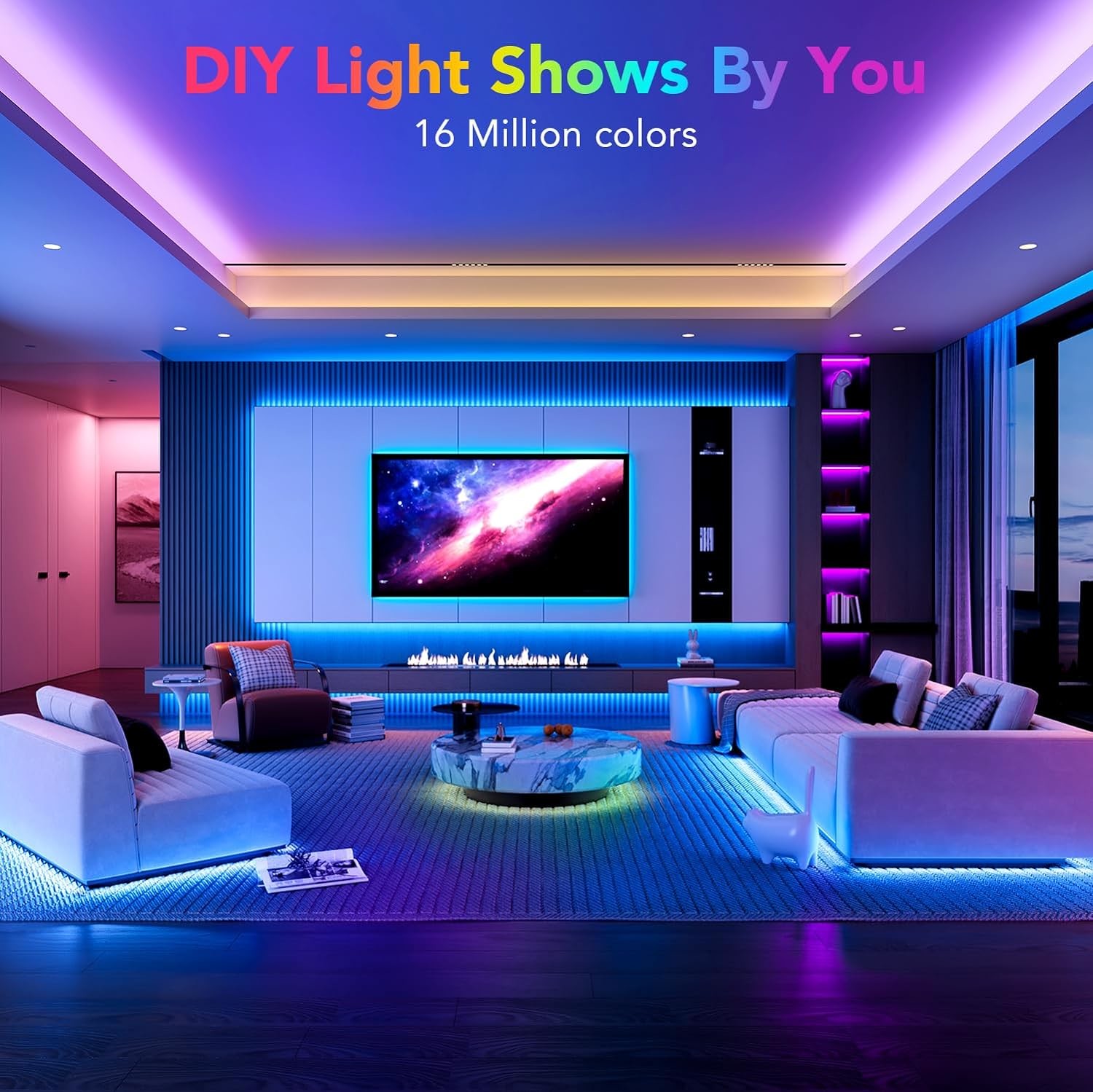 RGB Neon Rope Lights 12V App Control Music Sync Color Changing Led Light, Waterproof Flexible Rope Lights for Decor