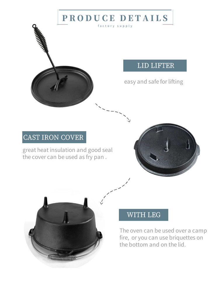 Black Pre Seasoned Cast Iron Dutch Oven For Campfire Cooking