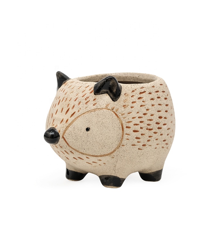 Wholesale hot sale lovely instagram 3D unique hedgehog flower succulent pot in pottery clay ceramic