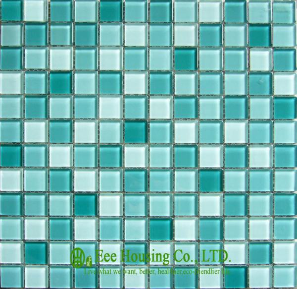 Seagreen Bathroom and Swimming Pool Crystal Glass Mosaic Tile, Mixed Color
