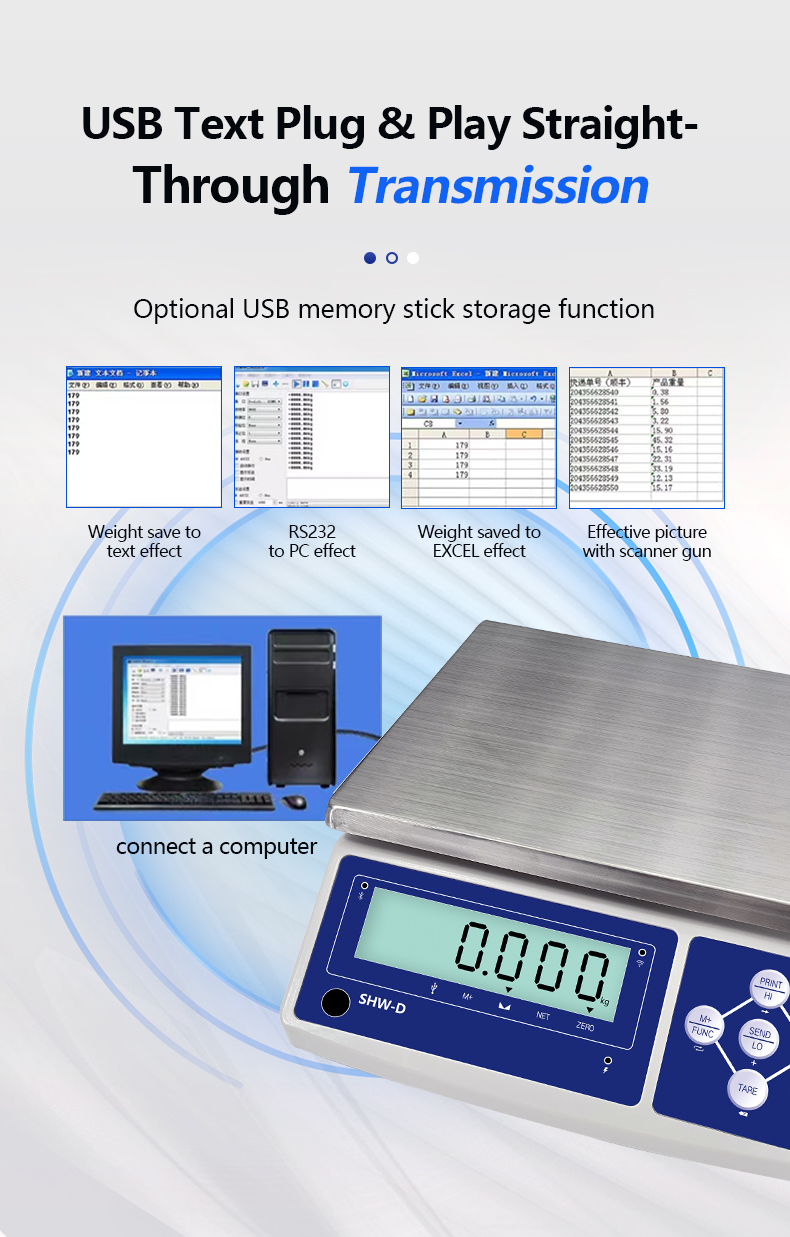 SHWDL-15KG Ethernet Function Table Scale with LCD Display and AC/DC Power Supply