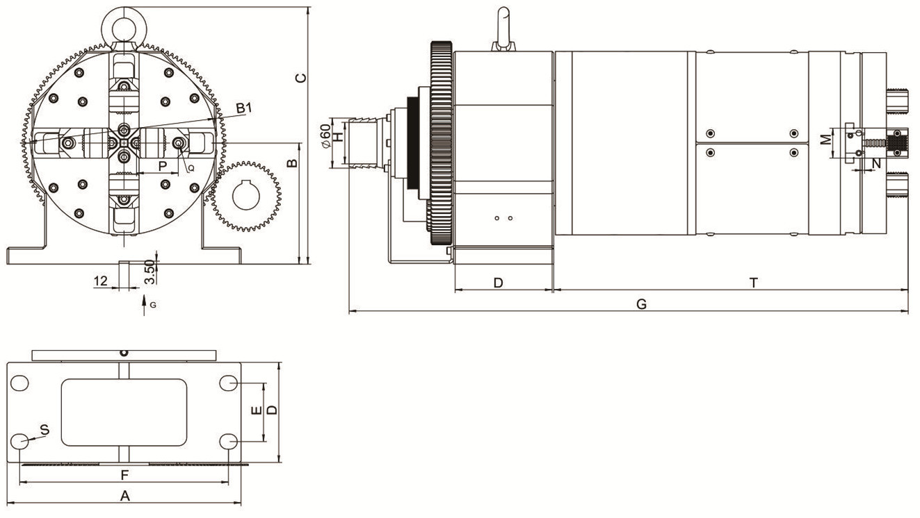 Four Jaw CNC Rotary Chuck Pneumatic Feeding Chuck