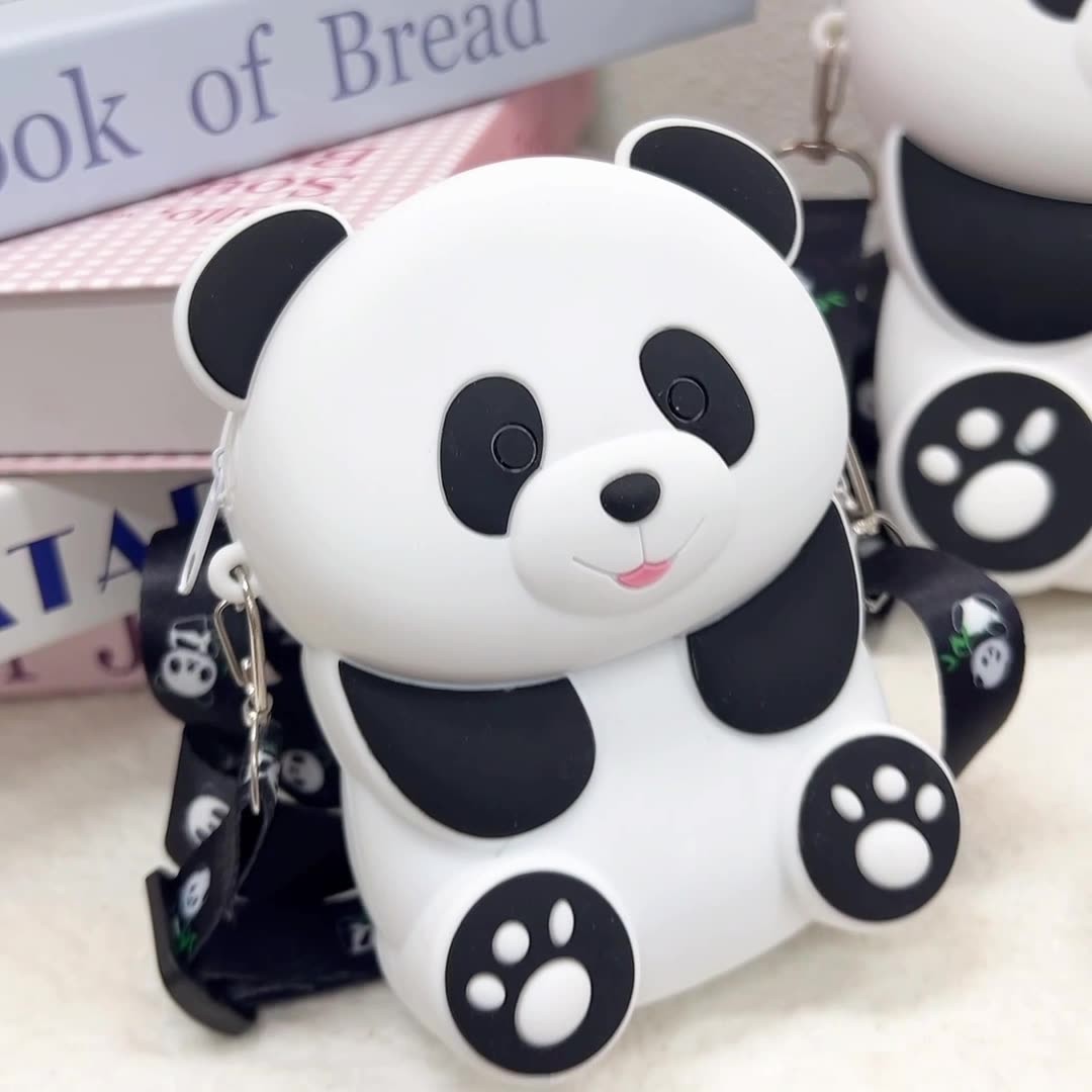 Panda Durable Compact Silicone Coin Bag With Zip Closure Crossbody Shoulder Bag Coin Wallet Bag School Office Supplies