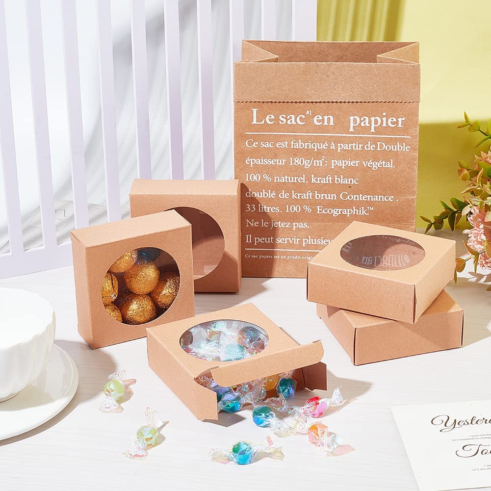 Round Clear Window Kraft Paper Gift Wrapping Box for Homemade Soap Wedding Party Favor