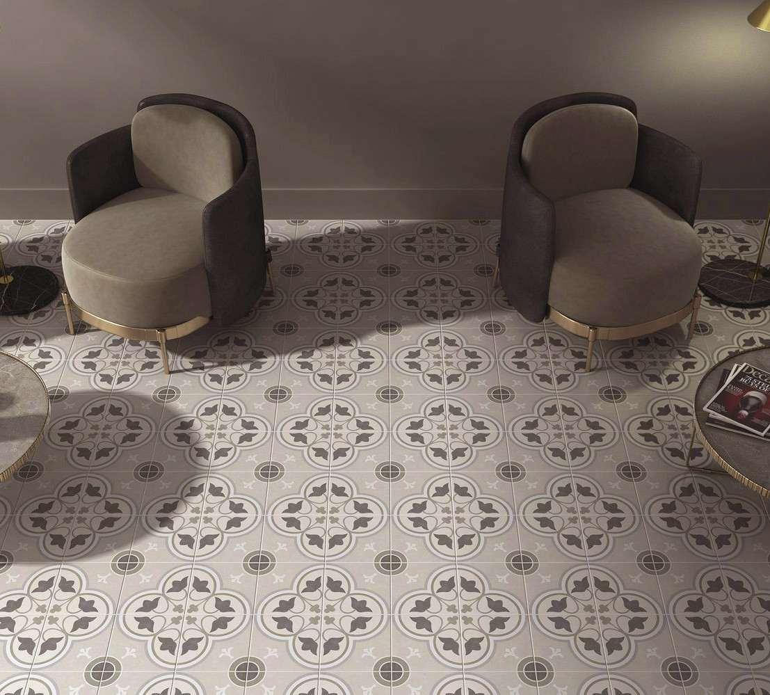Wear-Resistant Gray Floor And Wall Floret Ceramic Rustic Tile 200x200mm And No Fade Tiles For Balcony