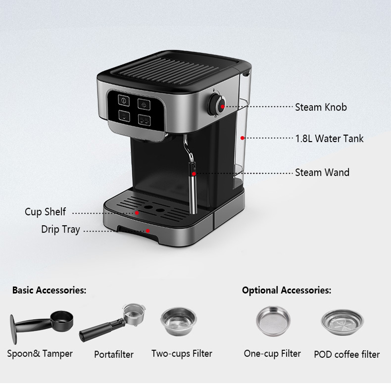 Smart Fully Automatic Professional Coffee Maker Espresso Machine With Steam Wand For Home