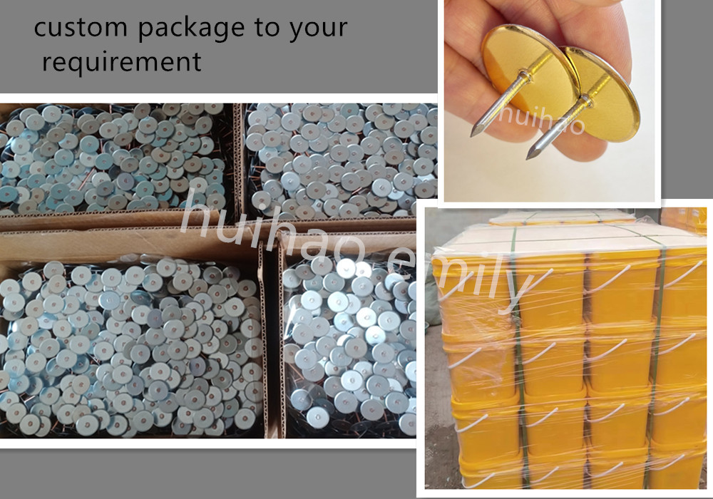 38mm Galvanized Steel Duct Liner Cup Head Pins With Gold Paper
