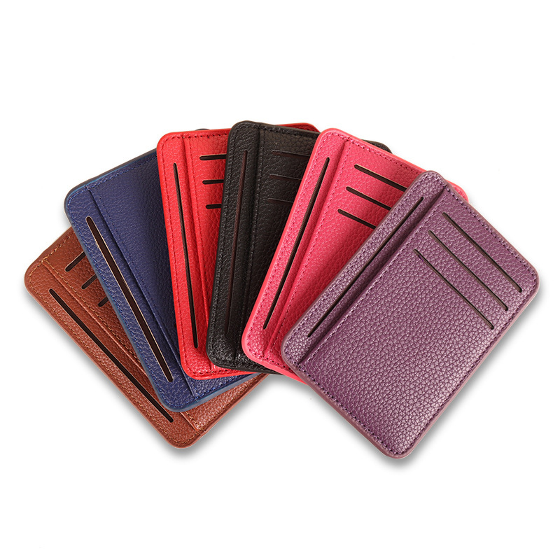 Customize ID Card Holder Wallet Leather with Zipper and 4 Slots Pocket Solid Color