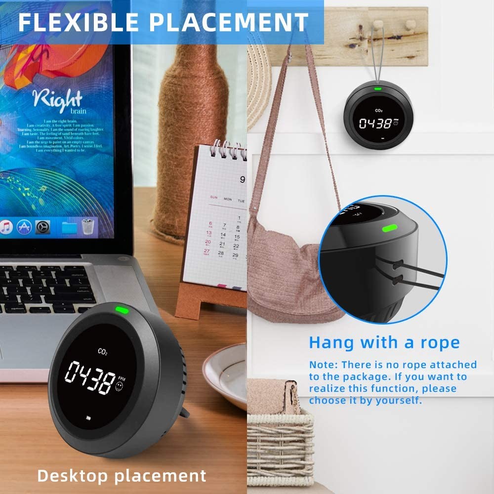 CO2 Indoor Air Quality Monitors 480*270 2400mAh 5000ppm With USB Charge