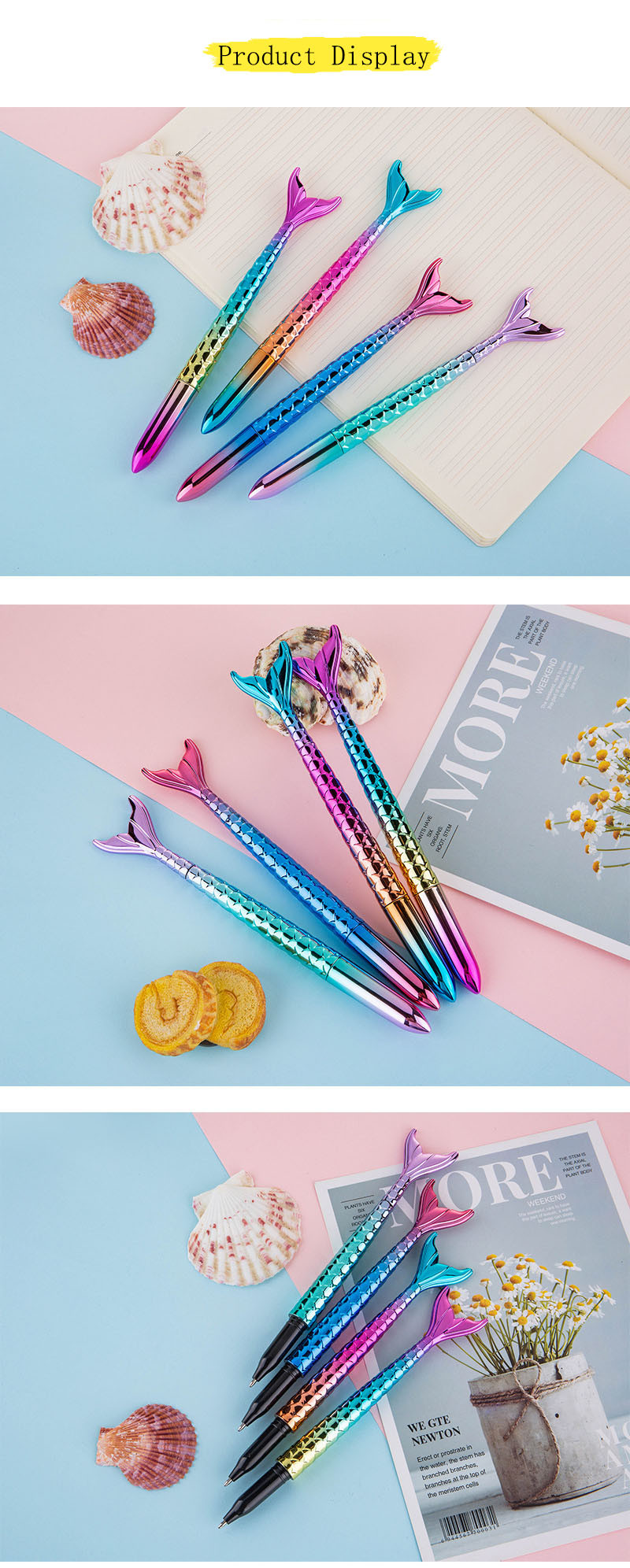 Colorful Gradient Mermaid Neutral Pen 0.5mm UV Electroplated Girl's Heart Gel Pen