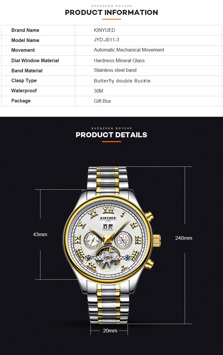 Hardlex Glass Automatic Tourbillon Watch High Hardness Stable Performance