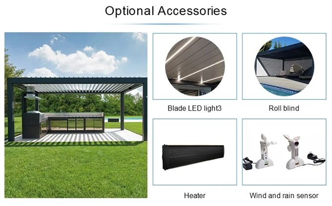 Outdoor Aluminum Gazebo Garden Leisure European Style Louvers With Retractable Roof