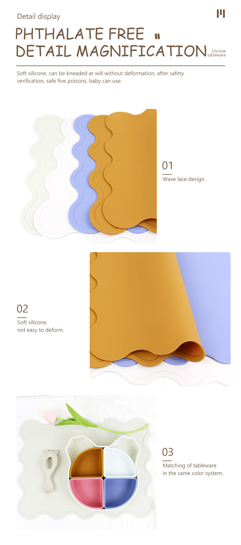PBA Free Personalized Silicone Placemats , Dining Table Silicone Mat 30cm 40cm