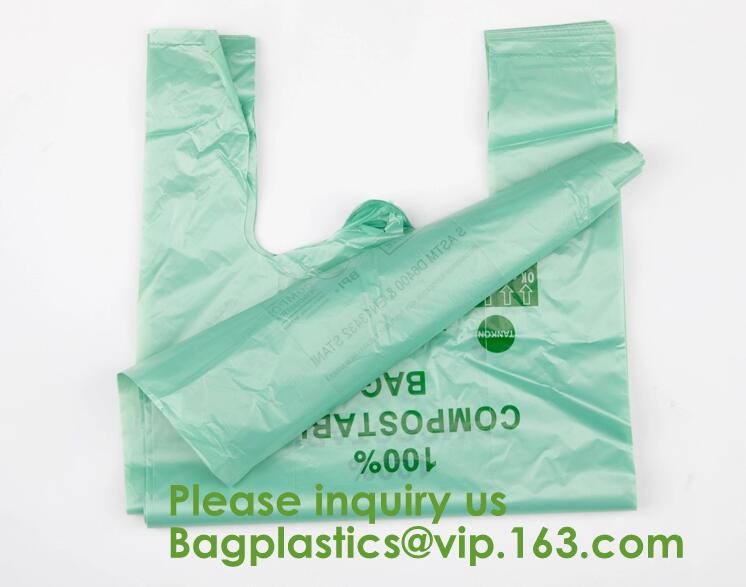Eco friendly EN13432 Ok home compost certified 100% biodegradable compostable plastic T-shirt vest bag for shopping