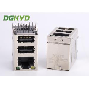 Cat3 RJ45 Connector Stack Over Dual USB 2.0 A Type With Y/G Led