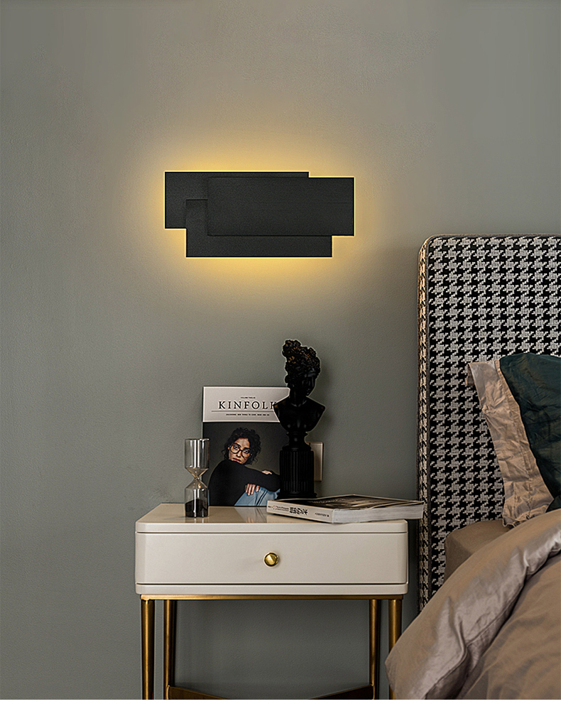 Modern Creative square wall lamp living room staircase bedroom bedside Black/white wall light(WH-OR-259)