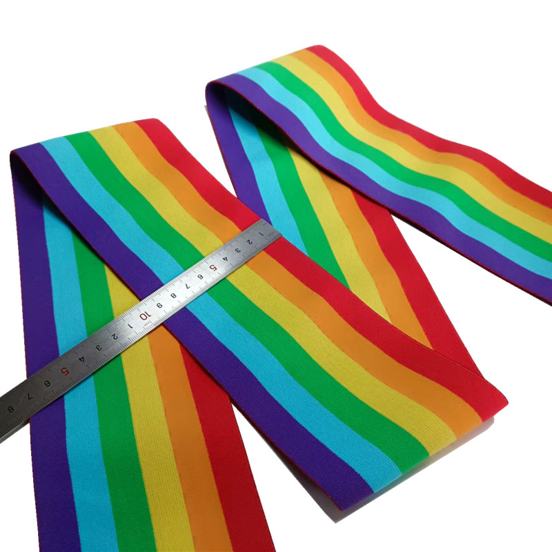 9.5cm Striped Nylon Webbing Rainbow Elastic Band Woven Colorful