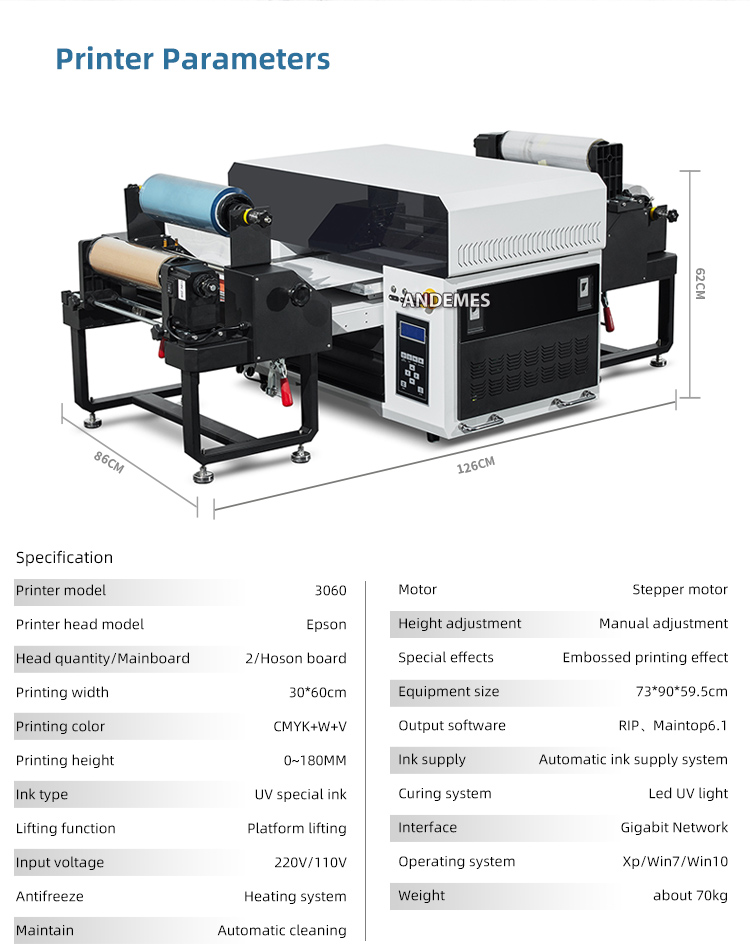 3060 Dual Head XP600 Sticker Roll Bottle Cylinder Printing A3 Flatbed Uv Printer With 1