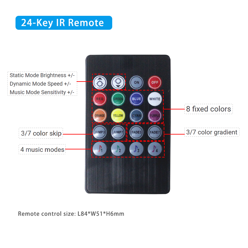 Music LED RGB Controller 3CH 20 Key IR Remote Control For Home Decoration